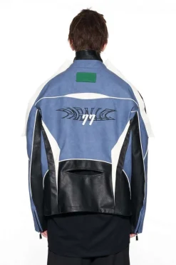 Stitched Leather Embroidered Racing Jacket