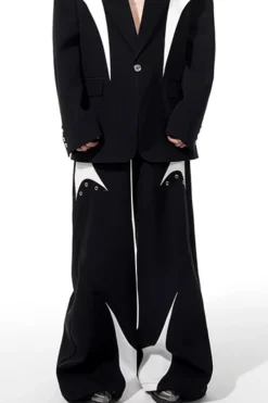 Structured Padded Shoulder Patchwork Trousers