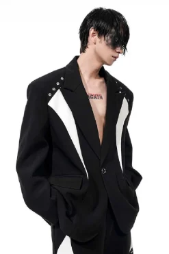 Structured Padded Shoulder Patchwork Blazer