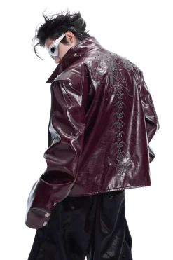 Studded Embroidered Spine Leather Jacket