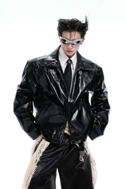 Studded Embroidered Spine Leather Jacket
