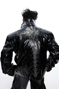 Studded Embroidered Spine Leather Jacket