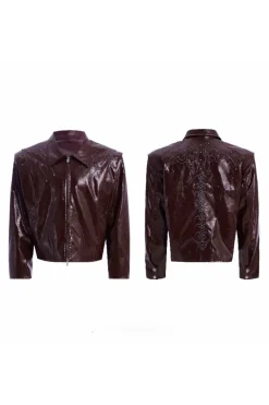 Studded Embroidered Spine Leather Jacket