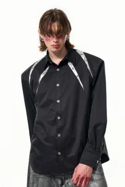 Studded Patchwork Long Sleeve Shirt
