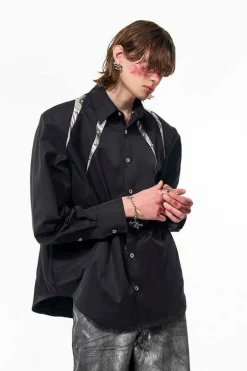 Studded Patchwork Long Sleeve Shirt