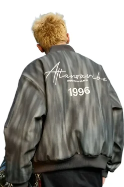Tie-Dye PU Leather Bomber Jacket