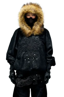 Totem Leather Black Hoodie
