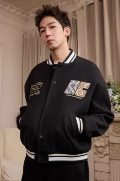 Tribal Script Patch Baseball Jacket