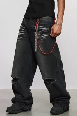 Two-Tone Distressed Denim Pants