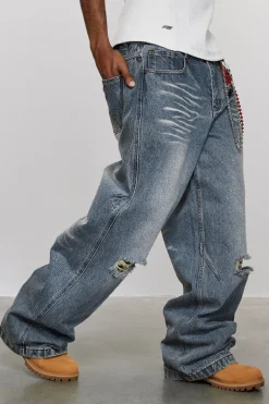Two-Tone Distressed Denim Pants