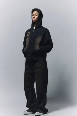 Vintage Distressed Embroidered Zip Hoodie