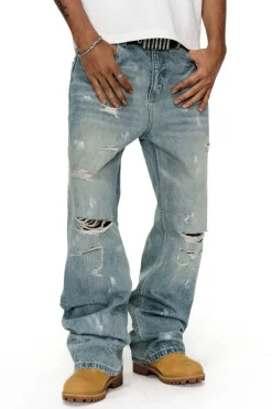 Vintage High-Waist Distressed Flare Jeans