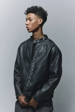 Vintage PU Leather Harrington Biker Jacket