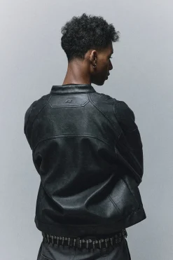Vintage PU Leather Harrington Biker Jacket