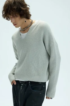 V-Neck Waffle Knit Cropped Sweater