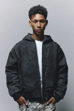 Washed Canvas Patchwork Hooded Jacket