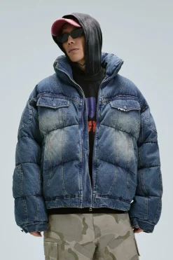 Washed Denim Puffer Jacket