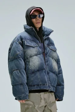 Washed Denim Puffer Jacket