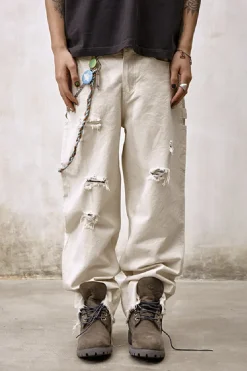 Washed Distressed Fringe Jeans
