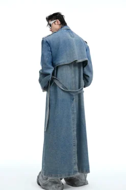 Washed Double-Breasted Denim Coat