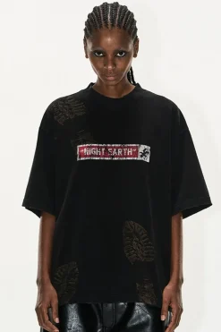 Washed Footprint Print Cotton Tee