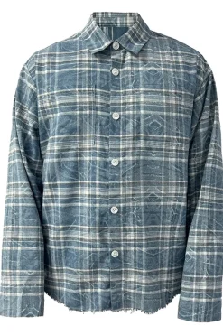 Washed Plaid Distressed Long Sleeve Shirt