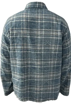 Washed Plaid Distressed Long Sleeve Shirt