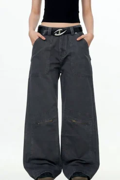 Washed Straight-Leg Cargo Pants