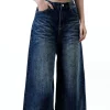 Whiskered Washed Wide-Leg Jeans