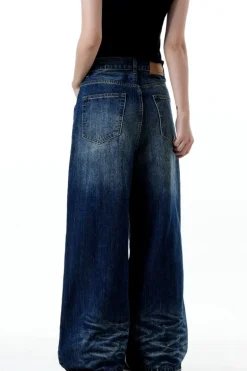 Whiskered Washed Wide-Leg Jeans