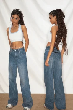 Wide-Leg Vintage Denim Pants