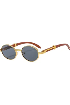 Wooden Frame Oval Sunglasses