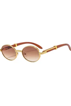 Wooden Frame Oval Sunglasses