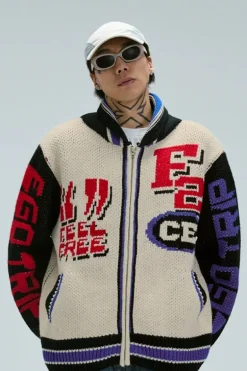 Wool Colorblock Knit Cardigan