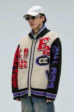 Wool Colorblock Knit Cardigan