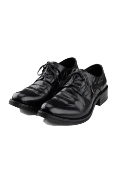 Wrinkled Leather Pointed Derby Shoes