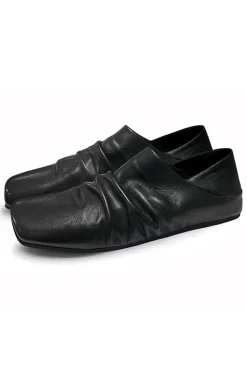 Wrinkled Leather Slippers