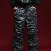Wrinkled Straight-Leg Zipper Pants