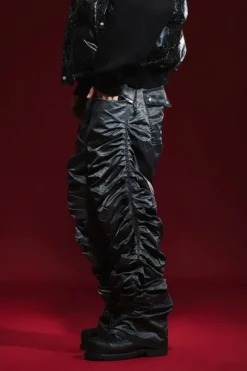 Wrinkled Straight-Leg Zipper Pants