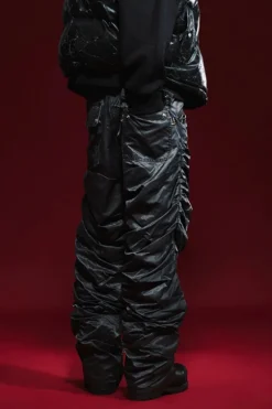 Wrinkled Straight-Leg Zipper Pants