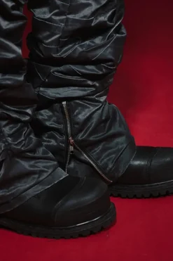 Wrinkled Straight-Leg Zipper Pants