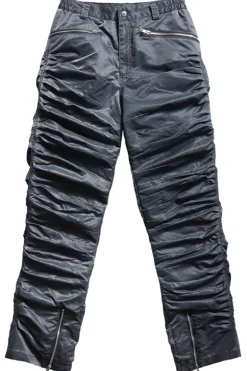 Wrinkled Straight-Leg Zipper Pants
